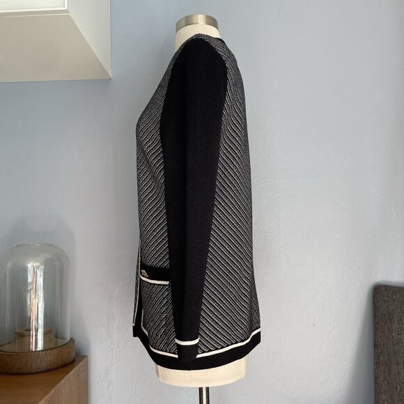 St. John Sport Essentials Cardigan Sweater Jacket Black White Gold Buttons 4 - Picture 4 of 8